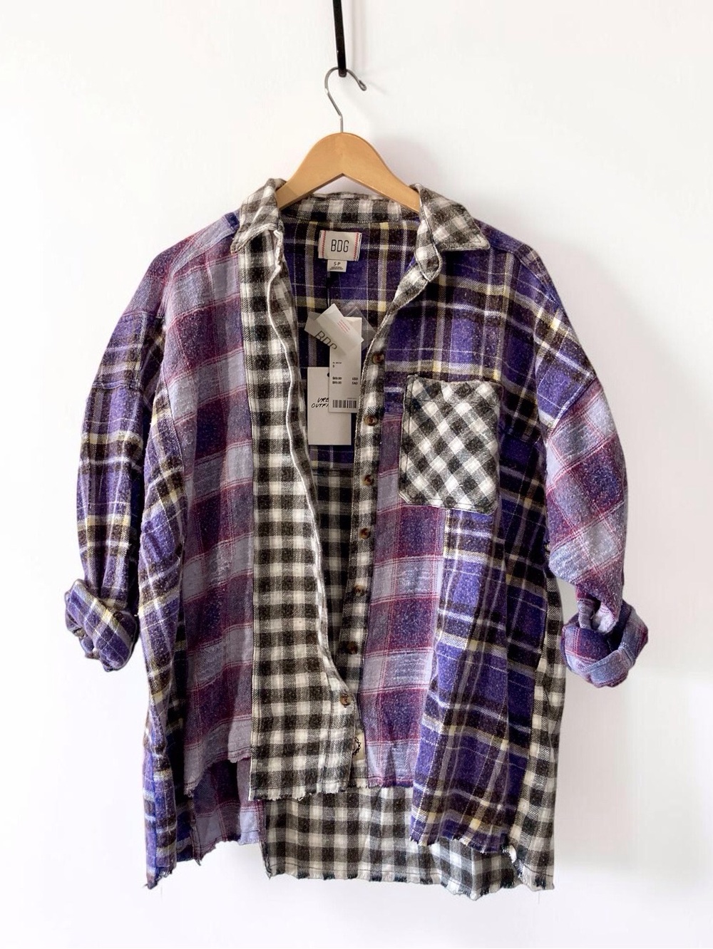 BDG Urban Outfitters Oversized Flannel Shirt Womens S Purple Plaid NWT